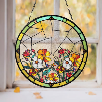 Custom Family & Pet Photo Portrait Glass Suncatcher For Window (Sun-07)