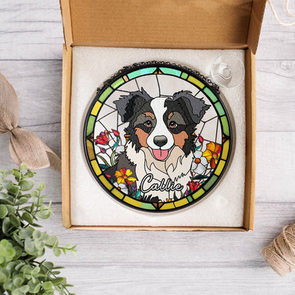 Custom Family & Pet Photo Portrait Glass Suncatcher For Window (Sun-07)