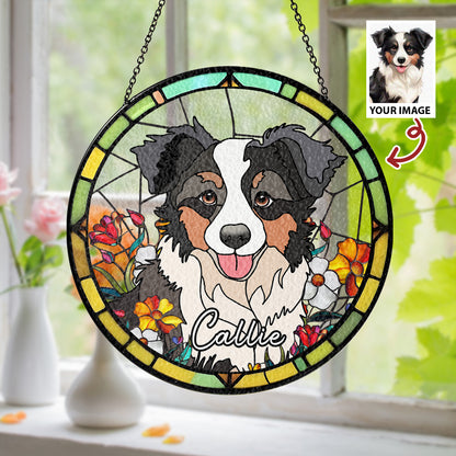 Custom Family & Pet Photo Portrait Glass Suncatcher For Window (Sun-07)