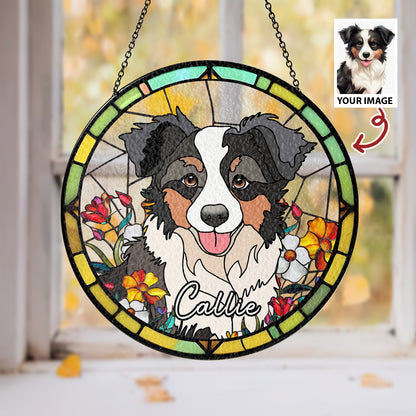 Custom Family & Pet Photo Portrait Glass Suncatcher For Window (Sun-07)