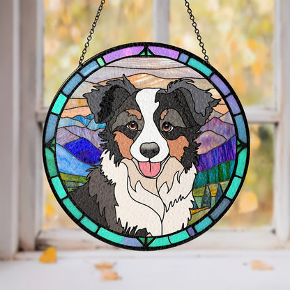 Custom Family & Pet Photo Portrait Glass Suncatcher For Window (Sun-07)
