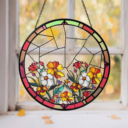 Custom Family & Pet Photo Portrait Glass Suncatcher For Window (Sun-07)