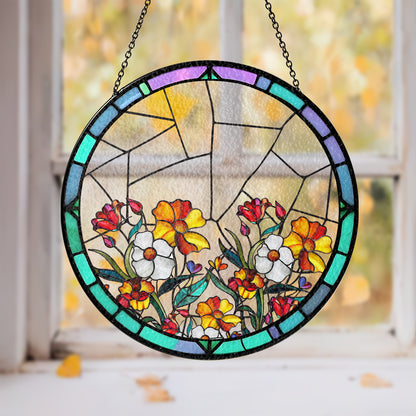 Custom Family & Pet Photo Portrait Glass Suncatcher For Window (Sun-07)