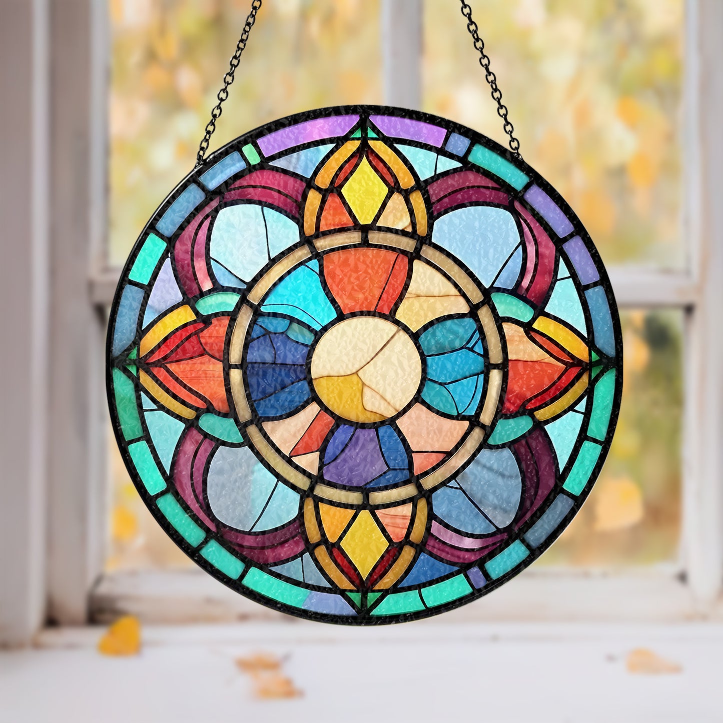 Custom Family & Pet Photo Portrait Glass Suncatcher For Window (Sun-07)