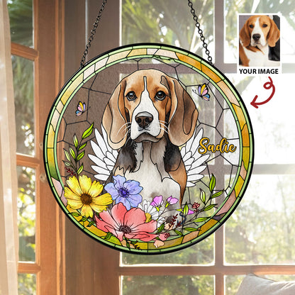 Personalized Pet & Family Photo Portrait - Personalized Stained Glass Suncatcher for Windows (Sun-01)