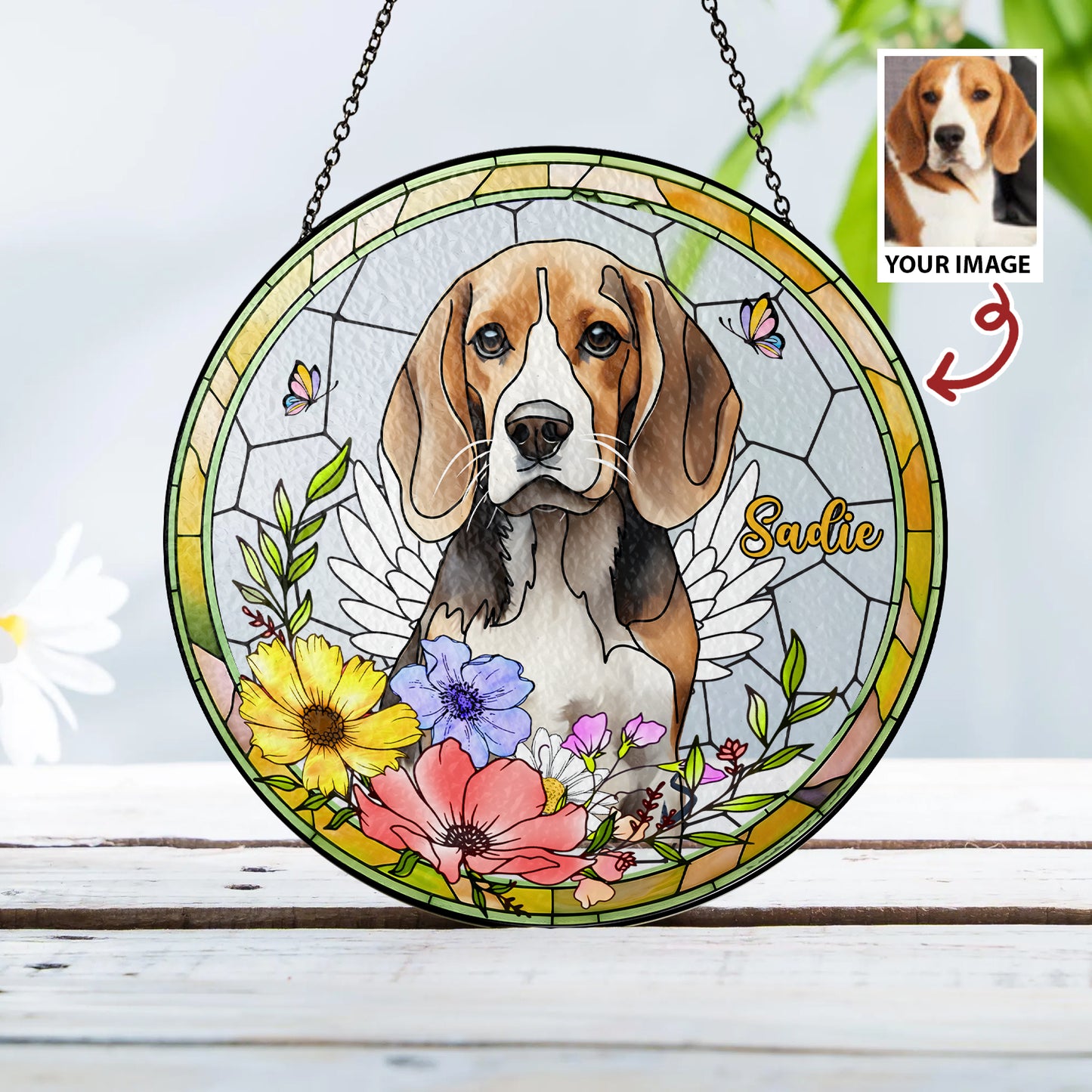 Personalized Pet & Family Photo Portrait - Personalized Stained Glass Suncatcher for Windows (Sun-01)