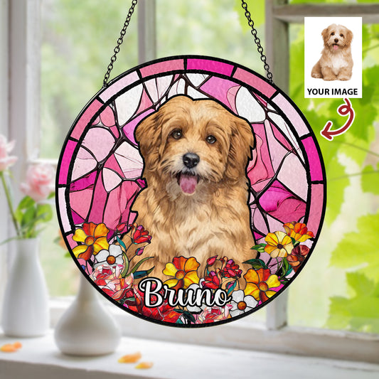 Custom Dog Portrait Glass Suncatcher – Handmade Pet Memorial Keepsake and Window Decoration for Animal Lovers (Sun-36)