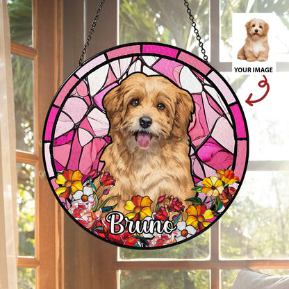 Custom Dog Portrait Glass Suncatcher – Handmade Pet Memorial Keepsake and Window Decoration for Animal Lovers (Sun-36)