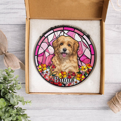 Custom Dog Portrait Glass Suncatcher – Handmade Pet Memorial Keepsake and Window Decoration for Animal Lovers (Sun-36)