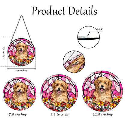 Custom Dog Portrait Glass Suncatcher – Handmade Pet Memorial Keepsake and Window Decoration for Animal Lovers (Sun-36)