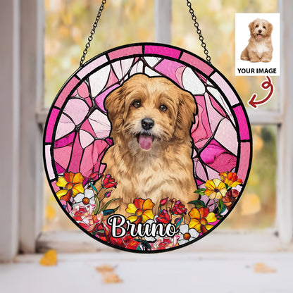 Custom Dog Portrait Glass Suncatcher – Handmade Pet Memorial Keepsake and Window Decoration for Animal Lovers (Sun-36)