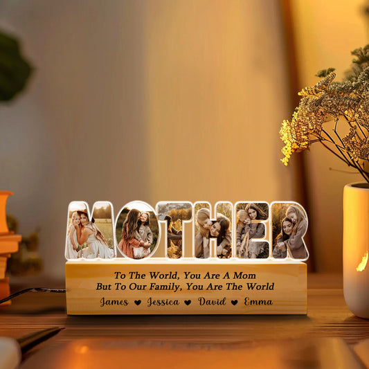 Custom Family Mom Night Light – Featuring a Heartwarming Photo of Mom and Child with Names of Loved Ones Below  (MNL-07)