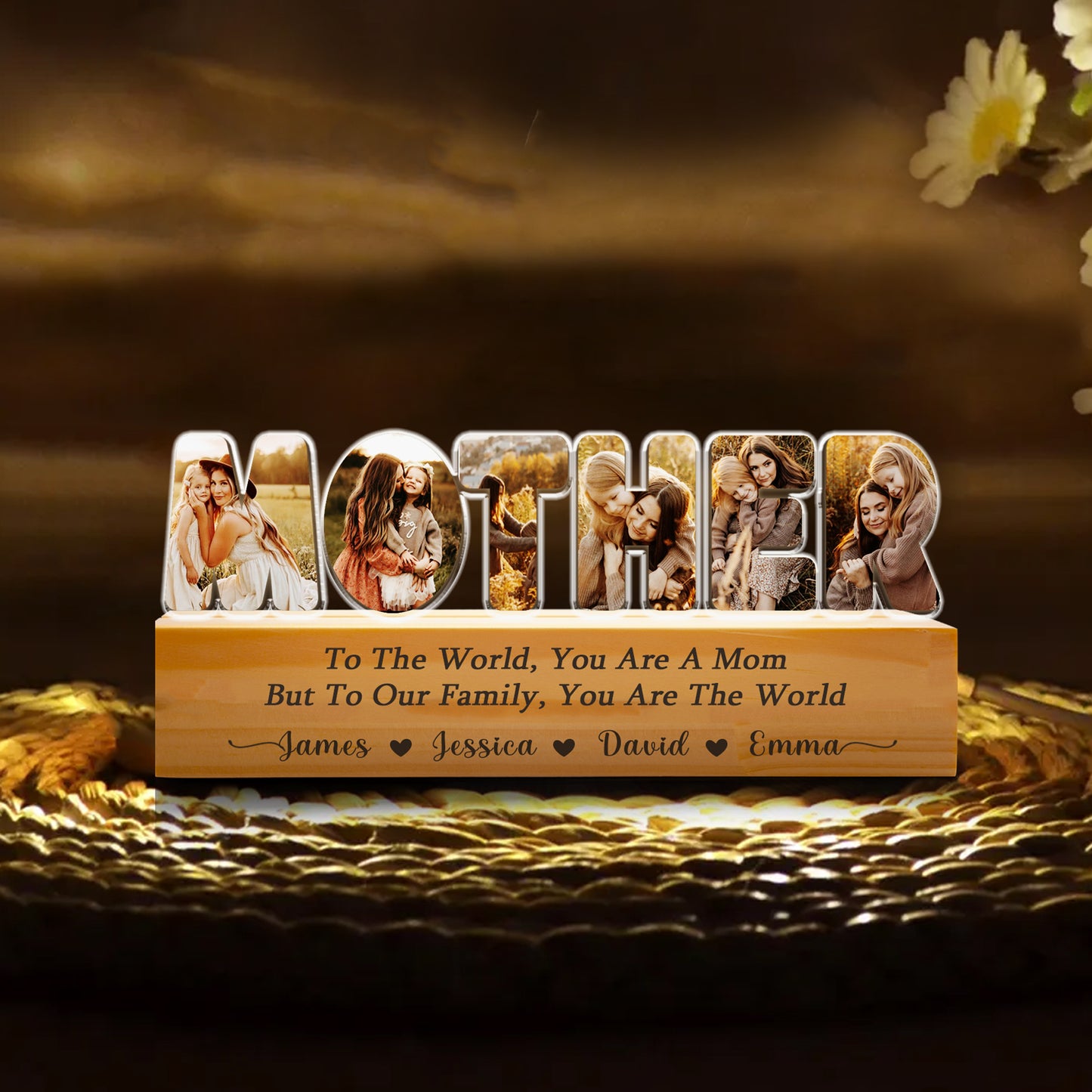 Custom Family Mom Night Light – Featuring a Heartwarming Photo of Mom and Child with Names of Loved Ones Below  (MNL-07)
