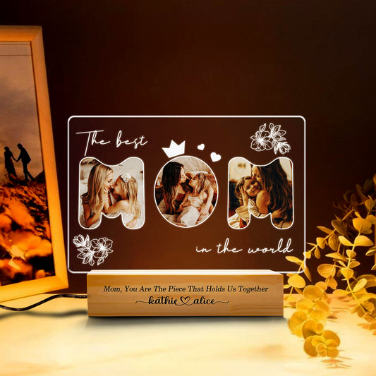 Personalized Picture Frames with Photo, Custom Acrylic Plaque Photo Frame with Night Light, Personalized Gifts for Mom from Daughter, Son, Kids (MNL-14)