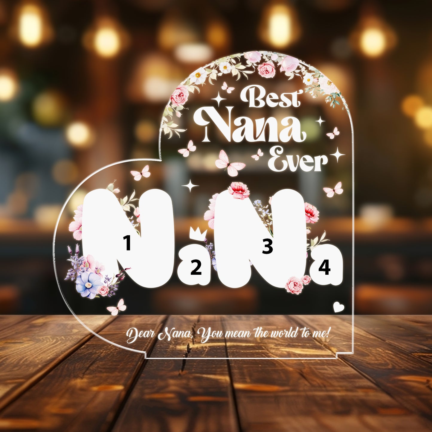 Mom Night Light, Birthday Gift for Mom from Daughter, LED Night Light with Wooden Base, Personalized Engraved Sayings, Mother's Day, Christmas Gift (MNL-13)