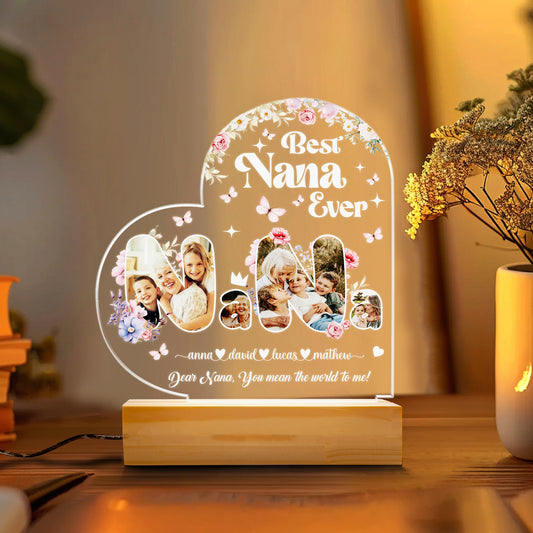 Mom Night Light, Birthday Gift for Mom from Daughter, LED Night Light with Wooden Base, Personalized Engraved Sayings, Mother's Day, Christmas Gift (MNL-13)