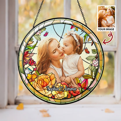 Personalized Mother & Daughter Love Stained Glass Ornament (Sun-02)