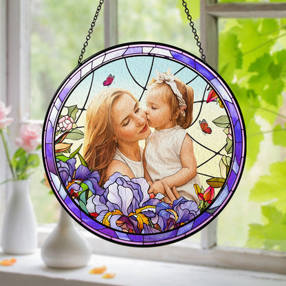 Personalized Mother & Daughter Love Stained Glass Ornament (Sun-02)