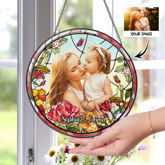 Personalized Mother & Daughter Love Stained Glass Ornament (Sun-02)
