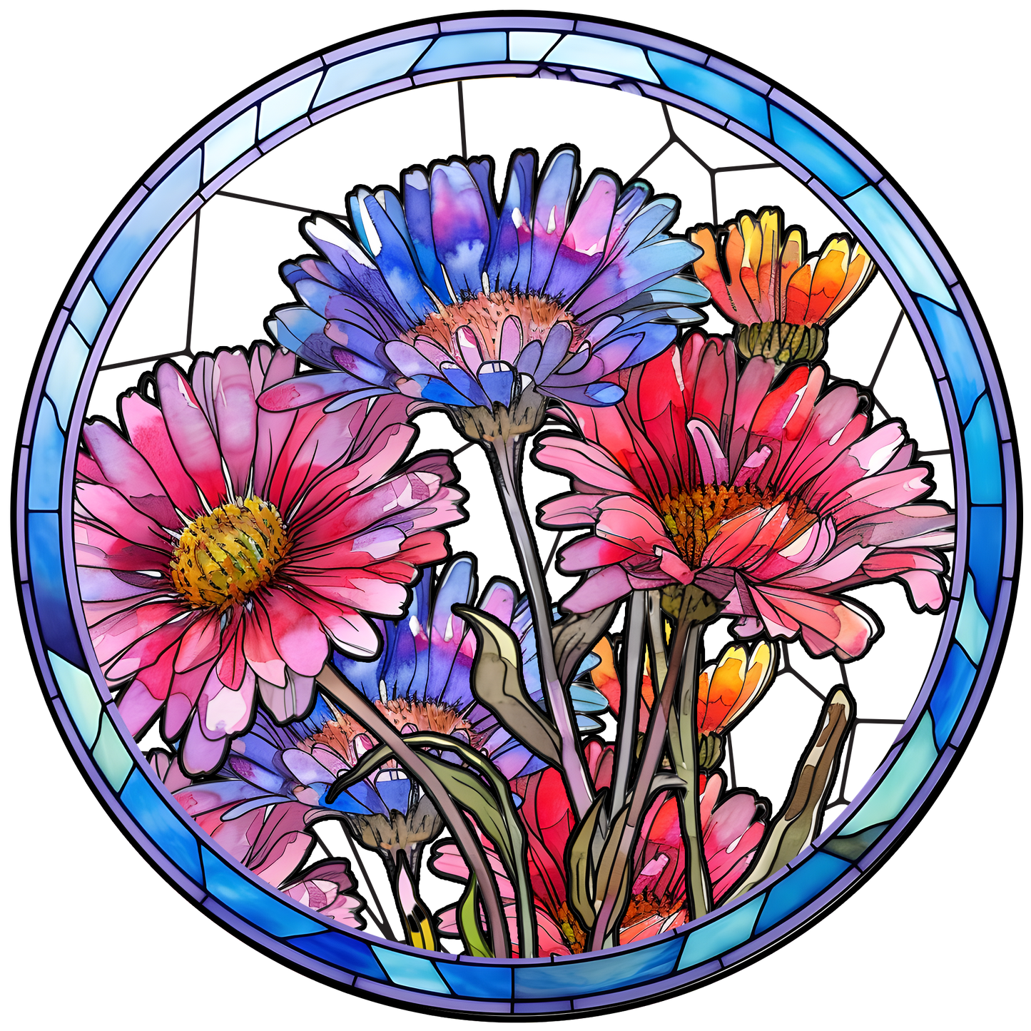 Customized Stained Glass Suncatcher with Birth Flower Design – Unique Window Decoration (Sun-03)