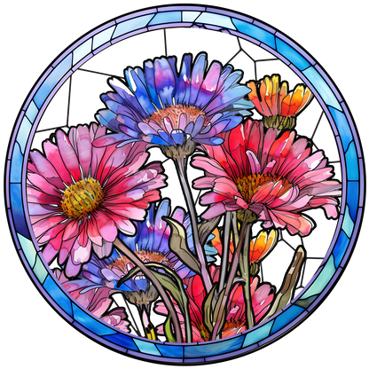 Customized Stained Glass Suncatcher with Birth Flower Design – Unique Window Decoration (Sun-03)