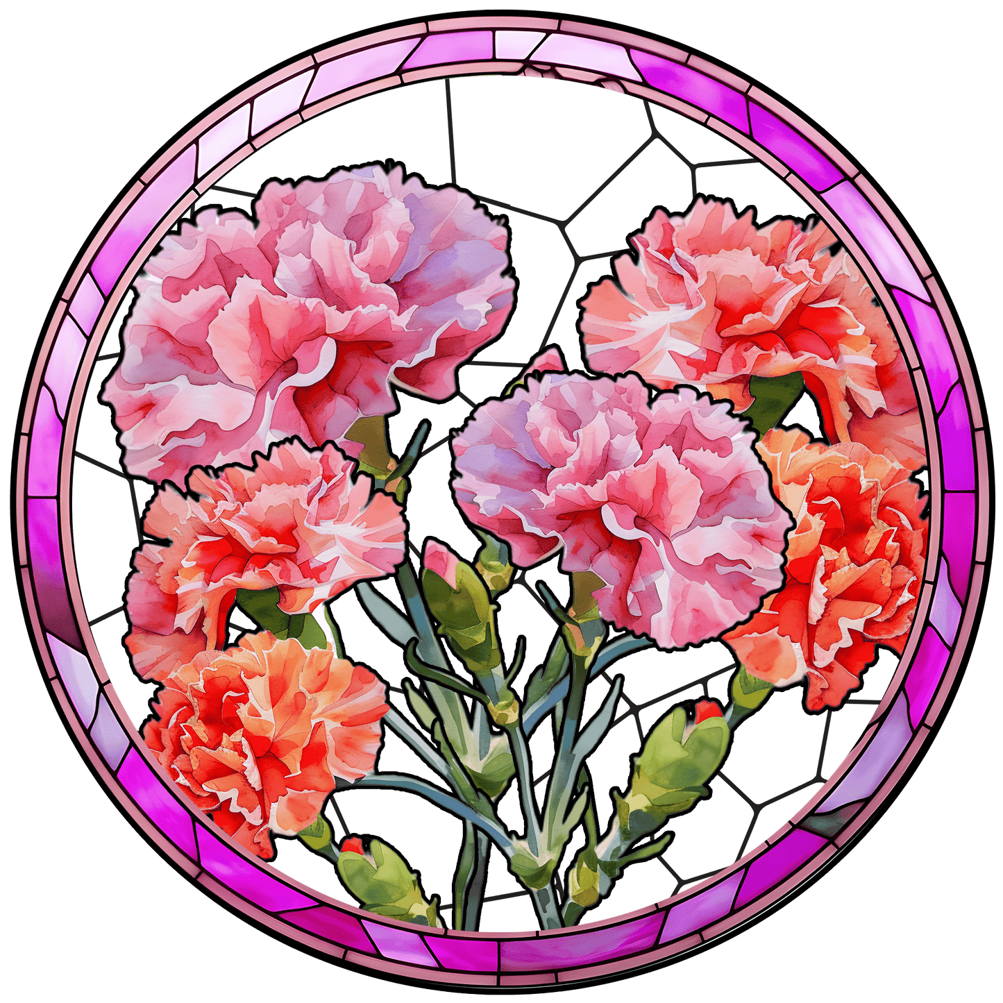 Customized Stained Glass Suncatcher with Birth Flower Design – Unique Window Decoration (Sun-03)
