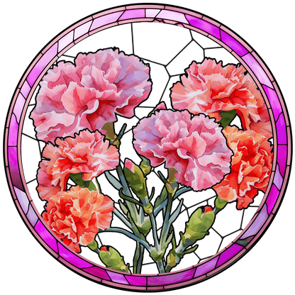 Customized Stained Glass Suncatcher with Birth Flower Design – Unique Window Decoration (Sun-03)