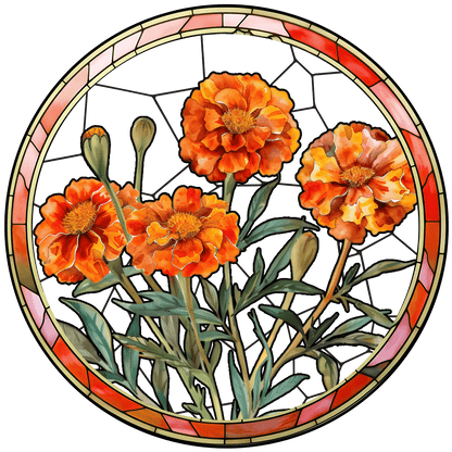 Customized Stained Glass Suncatcher with Birth Flower Design – Unique Window Decoration (Sun-03)