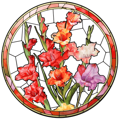 Customized Stained Glass Suncatcher with Birth Flower Design – Unique Window Decoration (Sun-03)