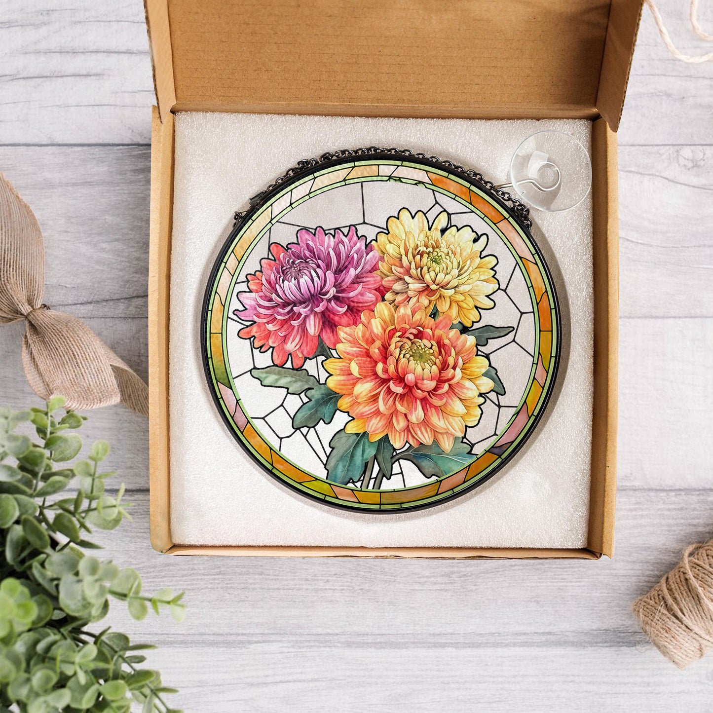 Customized Stained Glass Suncatcher with Birth Flower Design – Unique Window Decoration (Sun-03)
