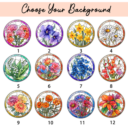 Customized Stained Glass Suncatcher with Birth Flower Design – Unique Window Decoration (Sun-03)