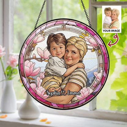 Personalized Mother And Child Portrait Faux - Personalized Stained Glass Suncatcher for Windows (Sun-04)