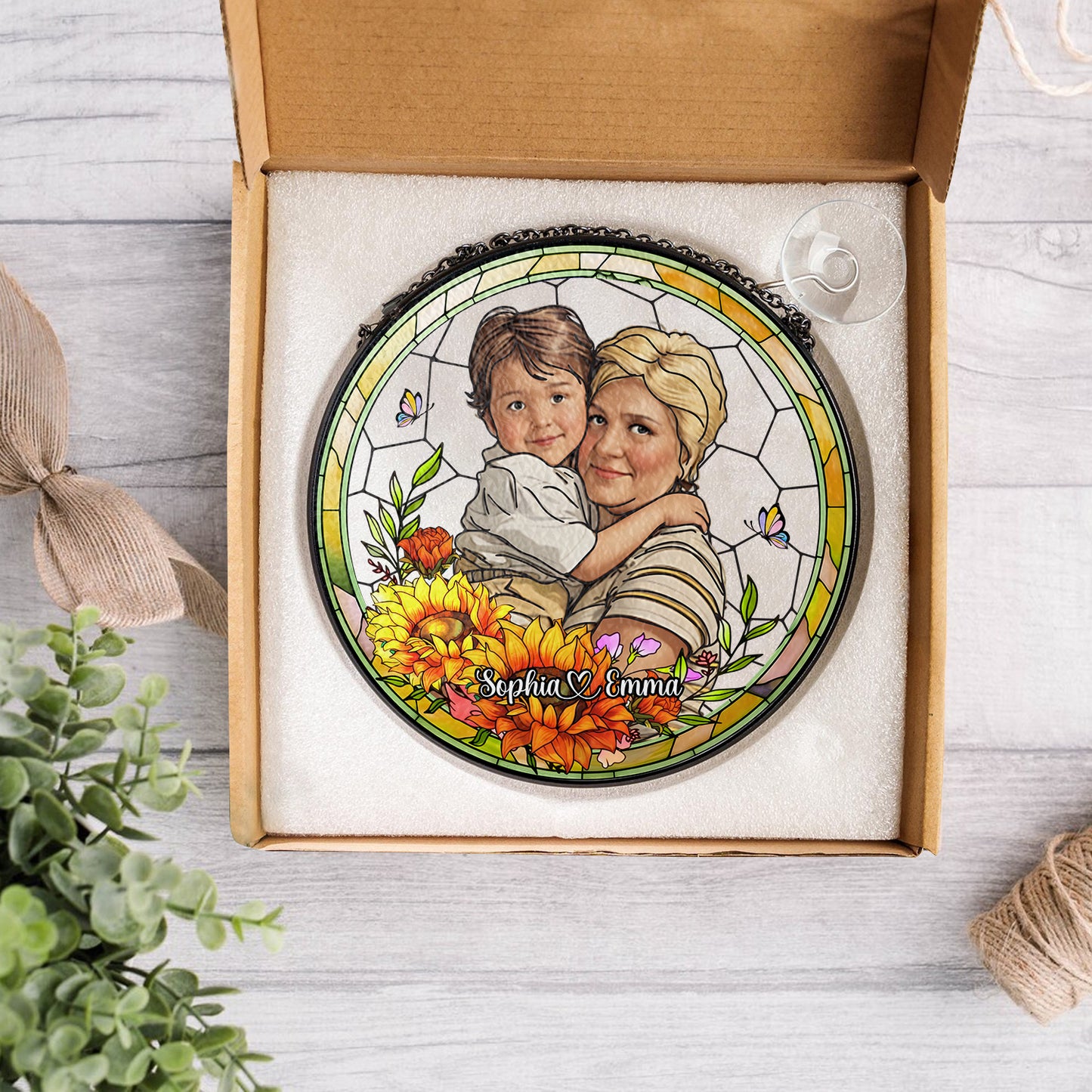 Personalized Mother And Child Portrait Faux - Personalized Stained Glass Suncatcher for Windows (Sun-04)
