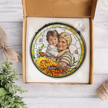 Personalized Mother And Child Portrait Faux - Personalized Stained Glass Suncatcher for Windows (Sun-04)