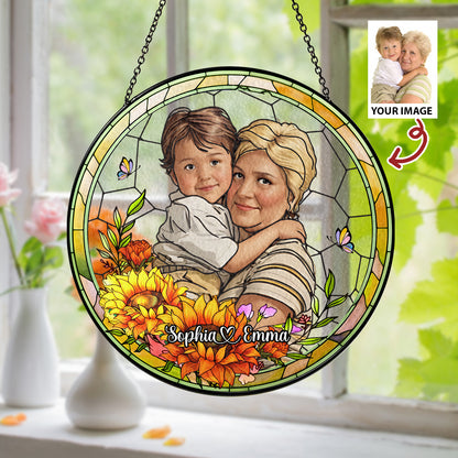 Personalized Mother And Child Portrait Faux - Personalized Stained Glass Suncatcher for Windows (Sun-04)