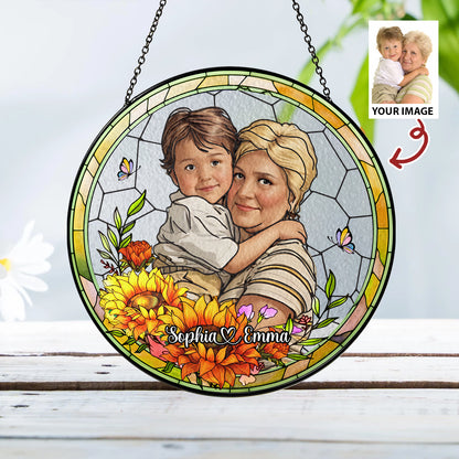 Personalized Mother And Child Portrait Faux - Personalized Stained Glass Suncatcher for Windows (Sun-04)