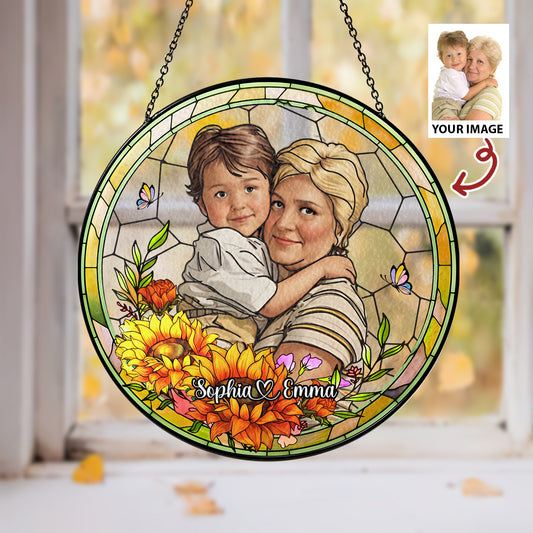 Personalized Mother And Child Portrait Faux - Personalized Stained Glass Suncatcher for Windows (Sun-04)