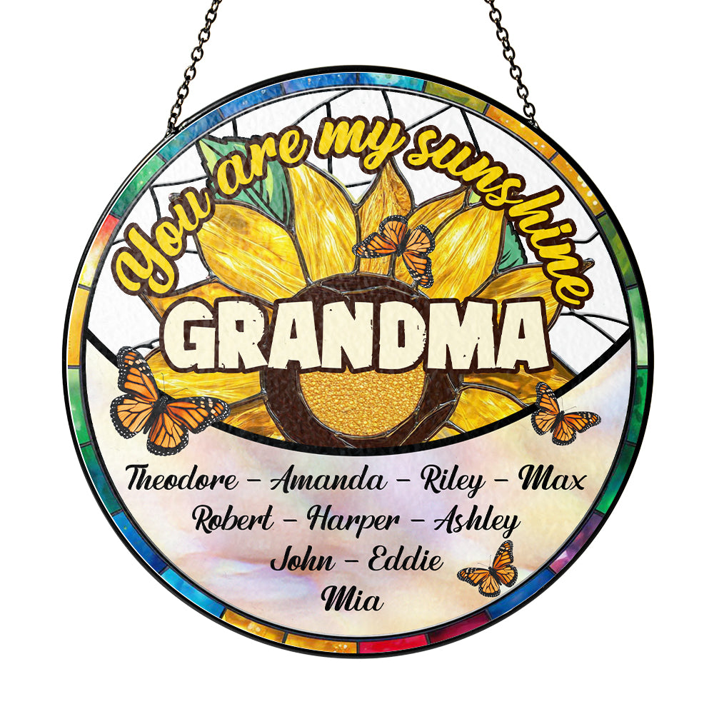Personalized "You Are My Sunshine" Glass Suncatcher Ornament for Mom, Customizable Sunflower Suncatcher (Sun-26)