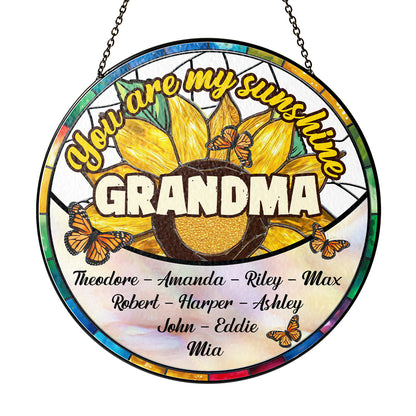 Personalized "You Are My Sunshine" Glass Suncatcher Ornament for Mom, Customizable Sunflower Suncatcher (Sun-26)