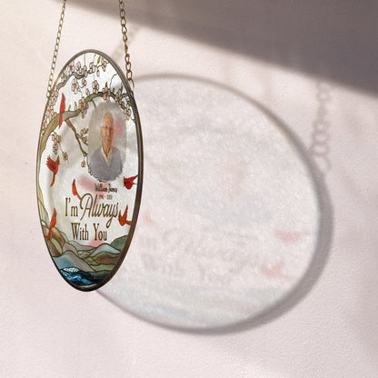 Personalized Glass Suncatcher for Windows – Memorial Cardinal Ornament with Name, Dates & Photo (Sun-95)