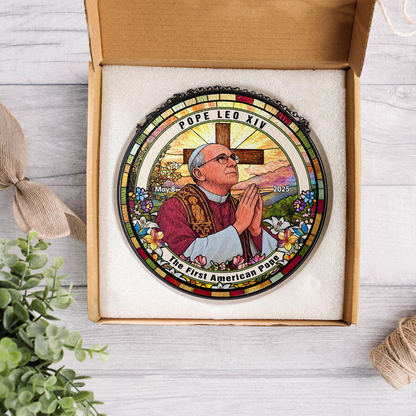 The First American Pope Glass Suncatcher – Pope Leo XIV Memorial Ornament – Christian Home Decor (Sun-98)