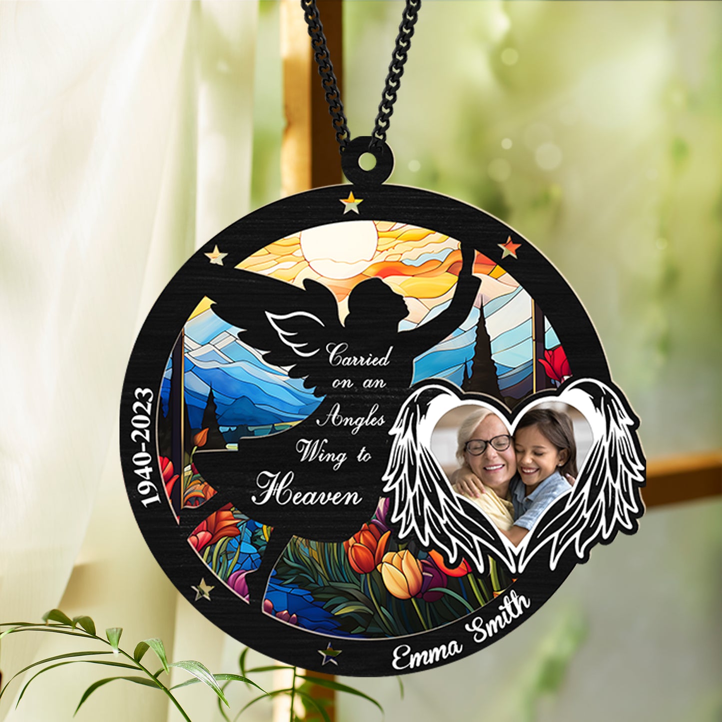 Personalized Angel Memorial Hanging Suncatcher, Custom Photo Ornament for Loss of Loved One, In Loving Memory Gift, Remembrance Keepsake, Sympathy Gift for Family (H-Sun-25)