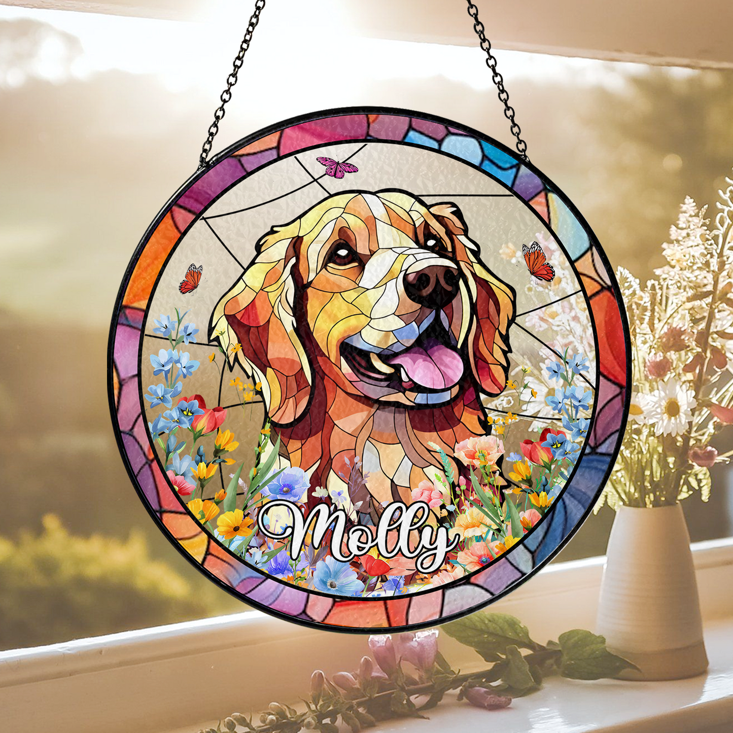 Personalized Dog Face Glass Suncatcher – Unique Handmade Art for Remembering Your Furry Friend (Sun-48)