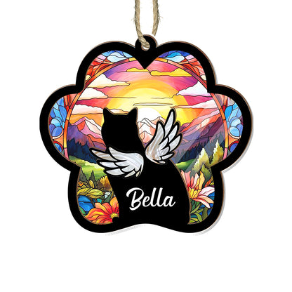 Personalized Cat Loss Sympathy Glass Suncatcher, Beautiful Memorial Gift for Grieving Pet Owners (H-Sun-01)