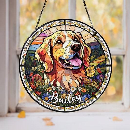 Handmade Glass Suncatcher with Custom Dog Portrait – Pet Loss Tribute and Unique Animal Lover Gift (Sun-47)