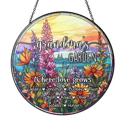 Custom Floral Glass Suncatcher – A Heartfelt Gift for Nana, Grandma, or Mom, Perfect for Mother’s Day or Any Special Occasion (Sun-29)