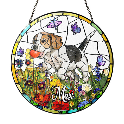 Personalized Stained Glass Suncatcher with Pet Photo and Name – A Memorial Window Ornament for Dog or Cat Loss, Thoughtful Gift for Pet Lovers (Sun-28)
