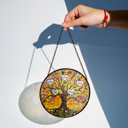 Personalized Family Tree Stained Glass Suncatcher – Custom Names Gift for Mom, Grandma or Nana – Window Hanging Home Decor (Sun-79)