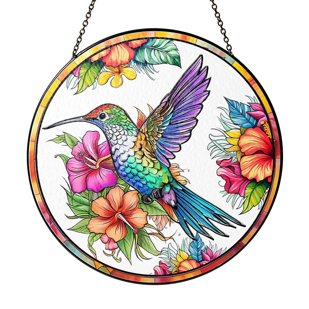 Stunning Personalized Hummingbird Stained Glass Suncatcher – A Colorful Window Accent for Nature Enthusiasts (Sun-31)