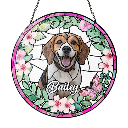 Personalized Glass Suncatcher Pet Portrait, Custom Stained Glass Memorial for Dogs & Cats (Sun-21)